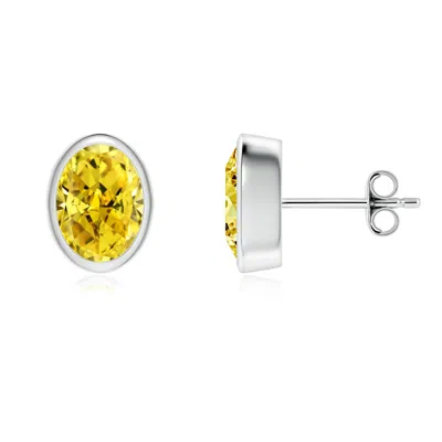 Angara Classic Oval Fancy Intense Yellow Diamond Solitaire Stud Earrings In Metallic