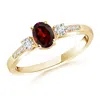 Angara Classic Oval Garnet And Round Diamond Three Stone Ring In Yellow Gold/medium Red