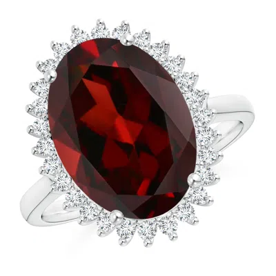 Angara Classic Oval Garnet Floral Halo Ring