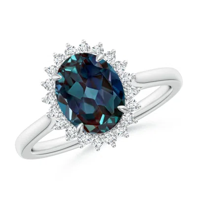Angara Classic Oval Lab-grown Alexandrite Floral Halo Ring In Metallic
