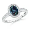 Angara Classic Oval Lab-grown Alexandrite Halo Ring With Diamond Accents In White Gold/bluish Green Changing To Brownish Or Pinkish Purple