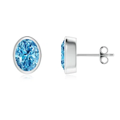 Angara Classic Oval Lab-grown Fancy Intense Blue Diamond Solitaire Stud Earrings In Metallic