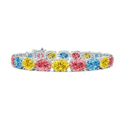 Angara Classic Oval Lab-grown Fancy Intense Multi-color Diamond Tennis Link Bracelet