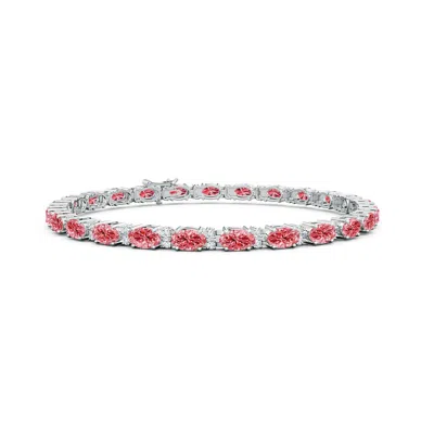 Angara Classic Oval Lab-grown Fancy Intense Pink And White Diamond Tennis Bracelet