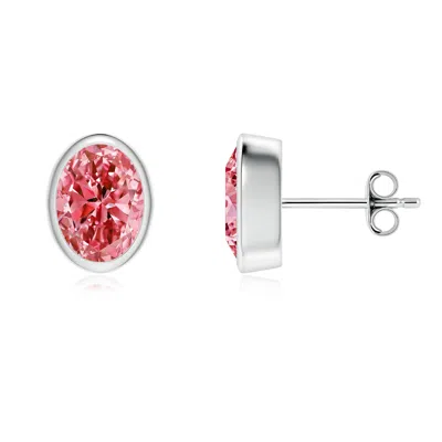Angara Classic Oval Lab-grown Fancy Intense Pink Diamond Solitaire Stud Earrings In Metallic