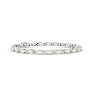 Angara Classic Oval Moonstone And Diamond Tennis Bracelet In White