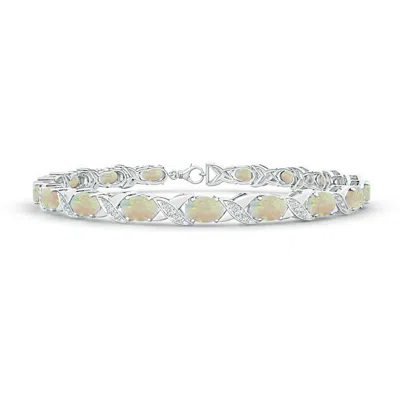 Angara Classic Oval Opal And Diamond Xoxo Link Bracelet In Metallic