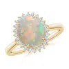 Angara Classic Oval Opal Floral Halo Ring In Yellow Gold/milky With High Play Of Colour