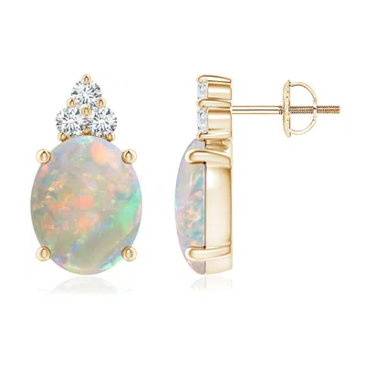 Angara Classic Oval Opal Solitaire Stud Earrings With Trio Diamonds In Gold