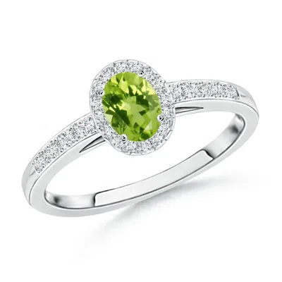 Angara Classic Oval Peridot Halo Ring With Diamond Accents In Brown