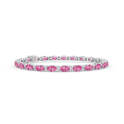 Angara Classic Oval Pink Sapphire And Diamond Tennis Bracelet