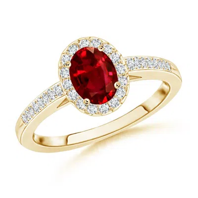 Angara Classic Oval Ruby Halo Engagement Ring With Diamond Accents In Brown