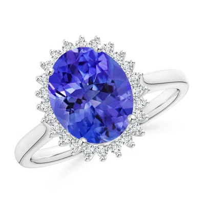 Angara Classic Oval Tanzanite Floral Halo Ring In Blue