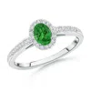 Angara Classic Oval Tsavorite Halo Ring With Diamond Accents In White Gold/bright Deep Green