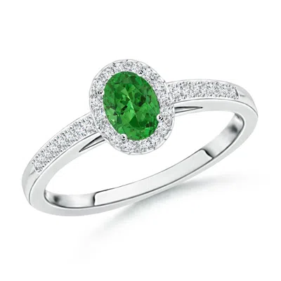 Angara Classic Oval Tsavorite Halo Ring With Diamond Accents In Metallic