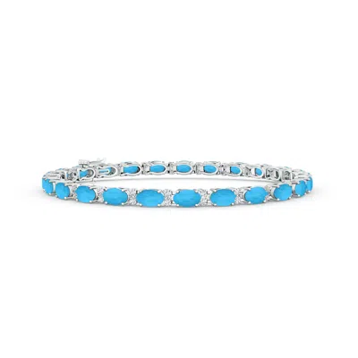 Angara Classic Oval Turquoise And Diamond Tennis Bracelet In Blue