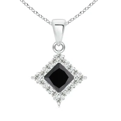 Angara Classic Princess-cut Enhanced Black Diamond Pendant With Halo