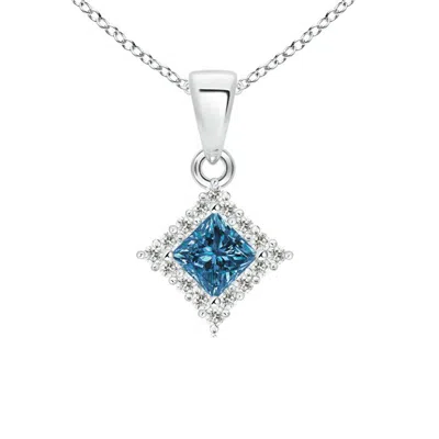 Angara Classic Princess-cut Enhanced Blue Diamond Pendant With Halo