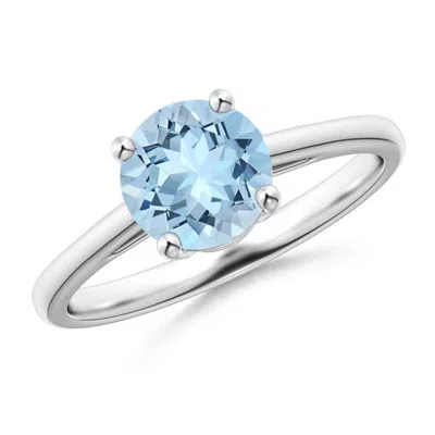 Angara Classic Prong-set Round Aquamarine Solitaire Engagement Ring In Gray