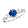 Angara Classic Prong Set Round Blue Sapphire And Diamond Three Stone Engagement Ring In White Gold/medium To Rich Blue