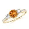 Angara Classic Prong Set Round Citrine And Diamond Three Stone Ring In Yellow Gold/golden