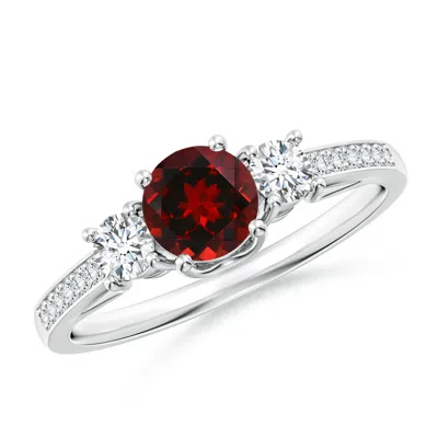 Angara Classic Prong Set Round Garnet And Diamond Three Stone Ring In Metallic