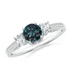 Angara Classic Prong Set Round Lab-grown Alexandrite And Diamond Three Stone Ring In White Gold/bluish Green Changing To Brownish Or Pinkish Purple