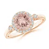 Angara Classic Prong-set Round Morganite And Diamond Halo Ring In Rose Gold/peachy Pink