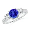 Angara Classic Prong Set Round Tanzanite And Diamond Three Stone Engagement Ring In White Gold/rich Violet Blue