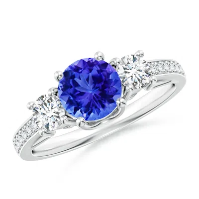 Angara Classic Prong Set Round Tanzanite And Diamond Three Stone Engagement Ring In Metallic