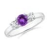 Angara Classic Round Amethyst And Diamond Three Stone Ring In White Gold/medium Dark Purple