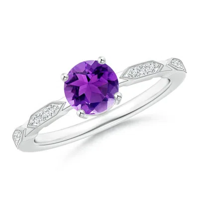 Angara Classic Round Amethyst Solitaire Ring With Diamond Accents