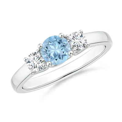 Angara Classic Round Aquamarine And Diamond Three Stone Ring In White