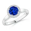 Angara Classic Round Blue Sapphire And Diamond Halo Ring