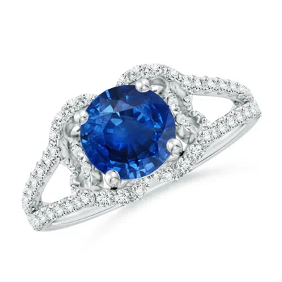 Angara Classic Round Blue Sapphire Couture Engagement Ring In Metallic