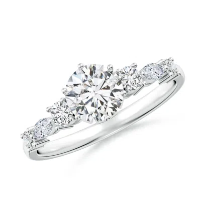 Angara Classic Round Diamond Side Stone Engagement Ring In White