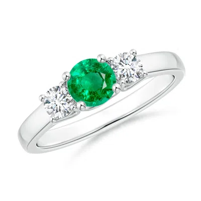 Angara Classic Round Emerald And Diamond Three Stone Ring