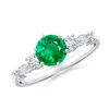 Angara Classic Round Emerald Side Stone Engagement Ring In White Gold/rich Medium Green