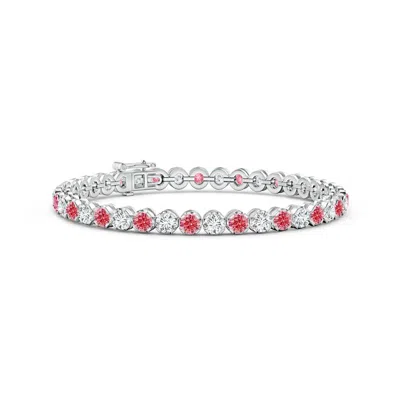 Angara Classic Round Fancy Intense Pink And White Diamond Tennis Bracelet