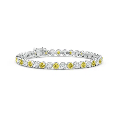 Angara Classic Round Fancy Intense Yellow And White Diamond Tennis Bracelet In Metallic