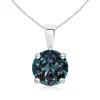 Angara Classic Round Lab-grown Alexandrite Solitaire Pendant In White Gold/bluish Green Changing To Brownish Or Pinkish Purple