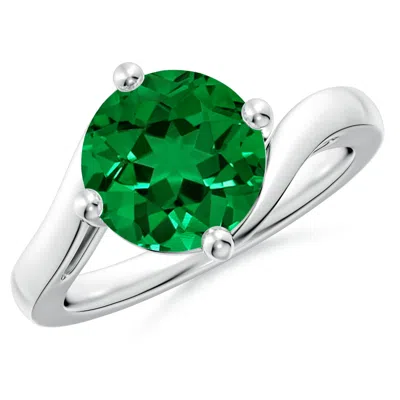 Angara Classic Round Lab-grown Emerald Solitaire Bypass Engagement Ring In Metallic