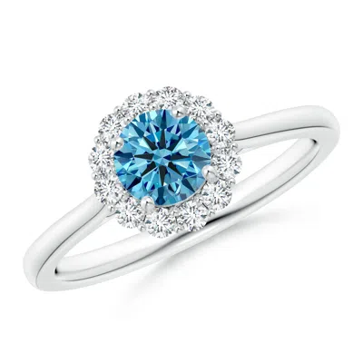 Angara Classic Round Lab-grown Fancy Intense Blue Diamond Scalloped Halo Ring In Metallic