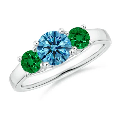 Angara Classic Round Lab-grown Fancy Intense Blue Diamond Three Stone Ring In Metallic
