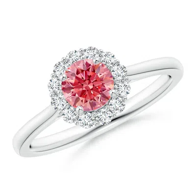 Angara Classic Round Lab-grown Fancy Intense Pink Diamond Scalloped Halo Ring In Metallic