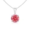 Angara Classic Round Lab-grown Fancy Intense Pink Diamond Solitaire Pendant In White Gold/fancy Intense