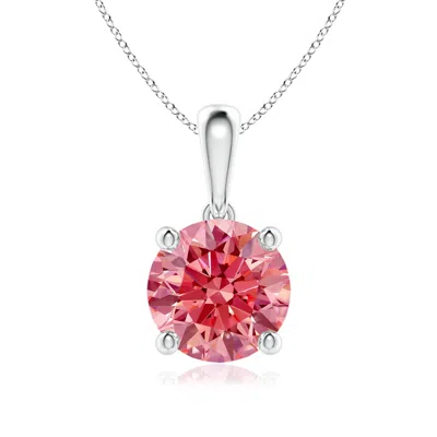 Angara Classic Round Lab-grown Fancy Intense Pink Diamond Solitaire Pendant