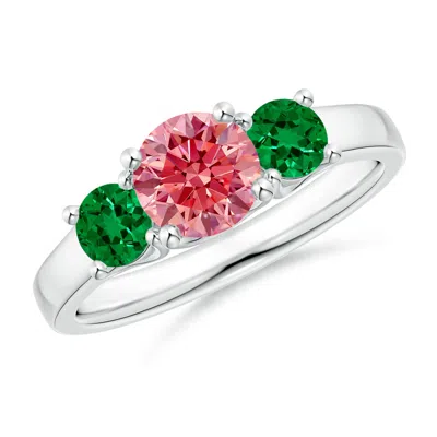 Angara Classic Round Lab-grown Fancy Intense Pink Diamond Three Stone Ring In Metallic