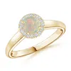 Angara Classic Round Opal And Diamond Halo Ring In Yellow Gold/milky With High Play Of Colour