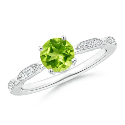 Angara Classic Round Peridot Solitaire Ring With Diamond Accents